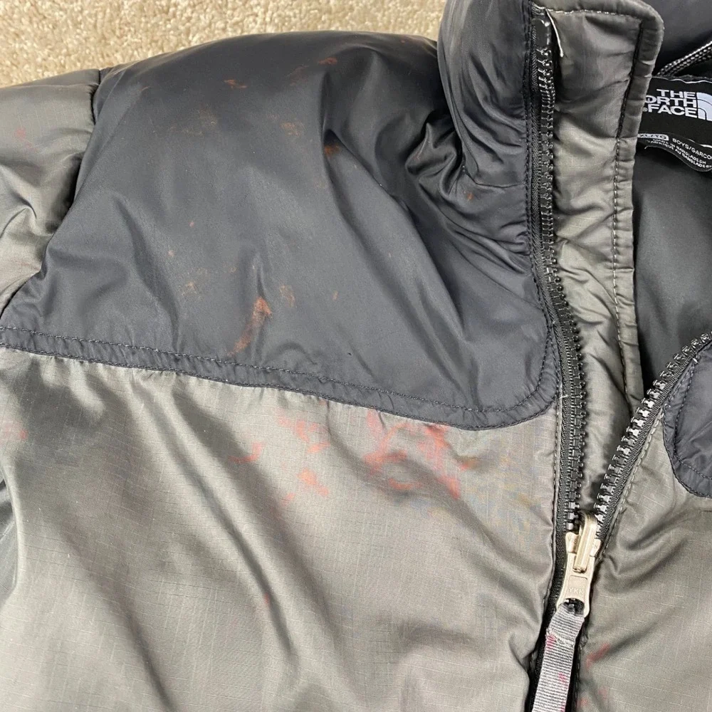 The North Face Nuptse 600 Down Puffer Jacket Boys XL Grey Black Coat